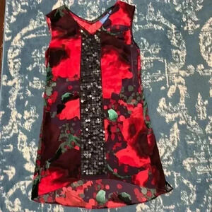 Vera Wang abstract sequin mesh hi-low pocket dress XS